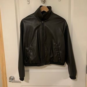 Zara Black Faux Leather Bomber Jacket (size:M)